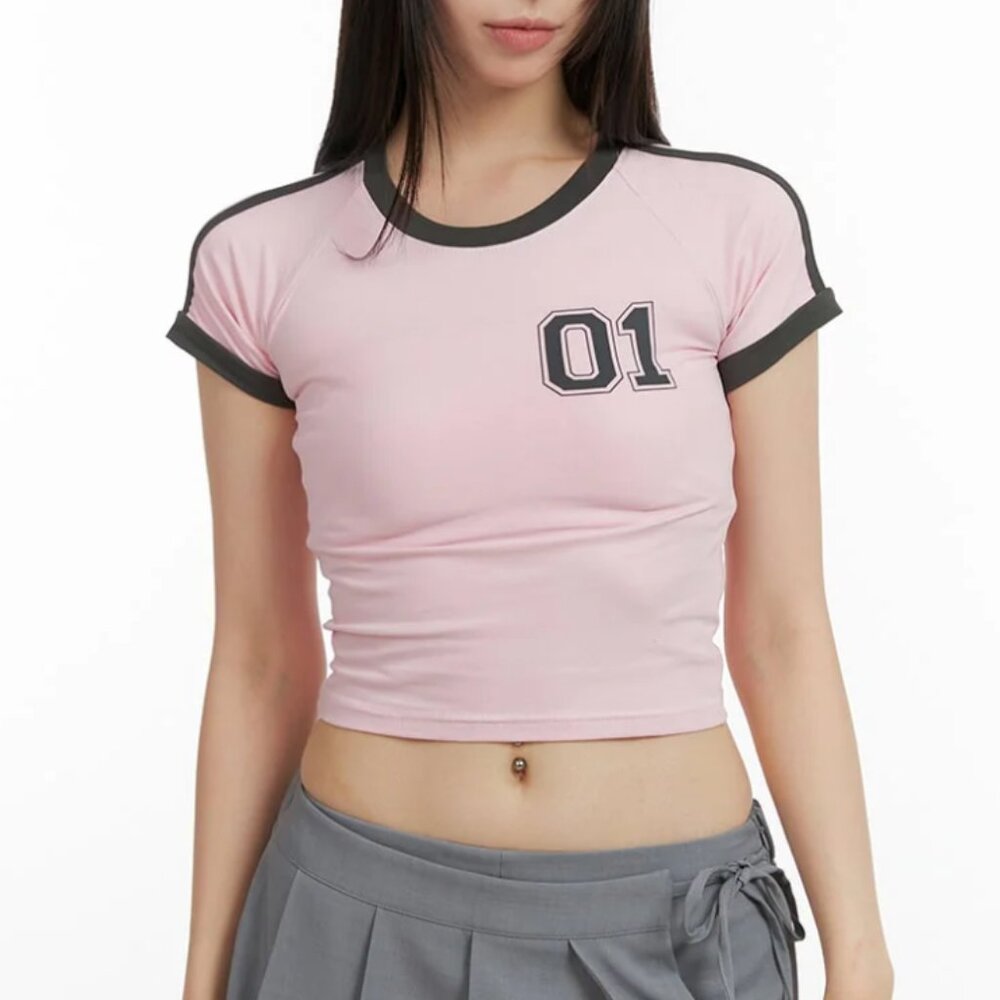 LEWKIN pink & brown blokecore raglan crop tee | womens tops